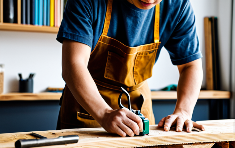 A focused Vietnamese craftsperson, wearing a modest, professional work apron and appropriate attire, meticulously assembling a sleek wooden bookshelf from reclaimed pallet wood. Their hands are visible, carefully joining pieces with precision. The setting is a clean, well-organized home DIY workshop corner in a modern urban apartment, with various woodworking tools like a drill and measuring tape visible on a workbench. Soft natural light illuminates the scene, highlighting the texture of the wood. The atmosphere conveys dedication and the joy of creation.
* *Quality/Safety Markers:* professional photography, high detail, sharp focus, natural pose, perfect anatomy, correct proportions, well-formed hands, proper finger count, natural body proportions, safe for work, appropriate content, fully clothed, modest clothing, professional.