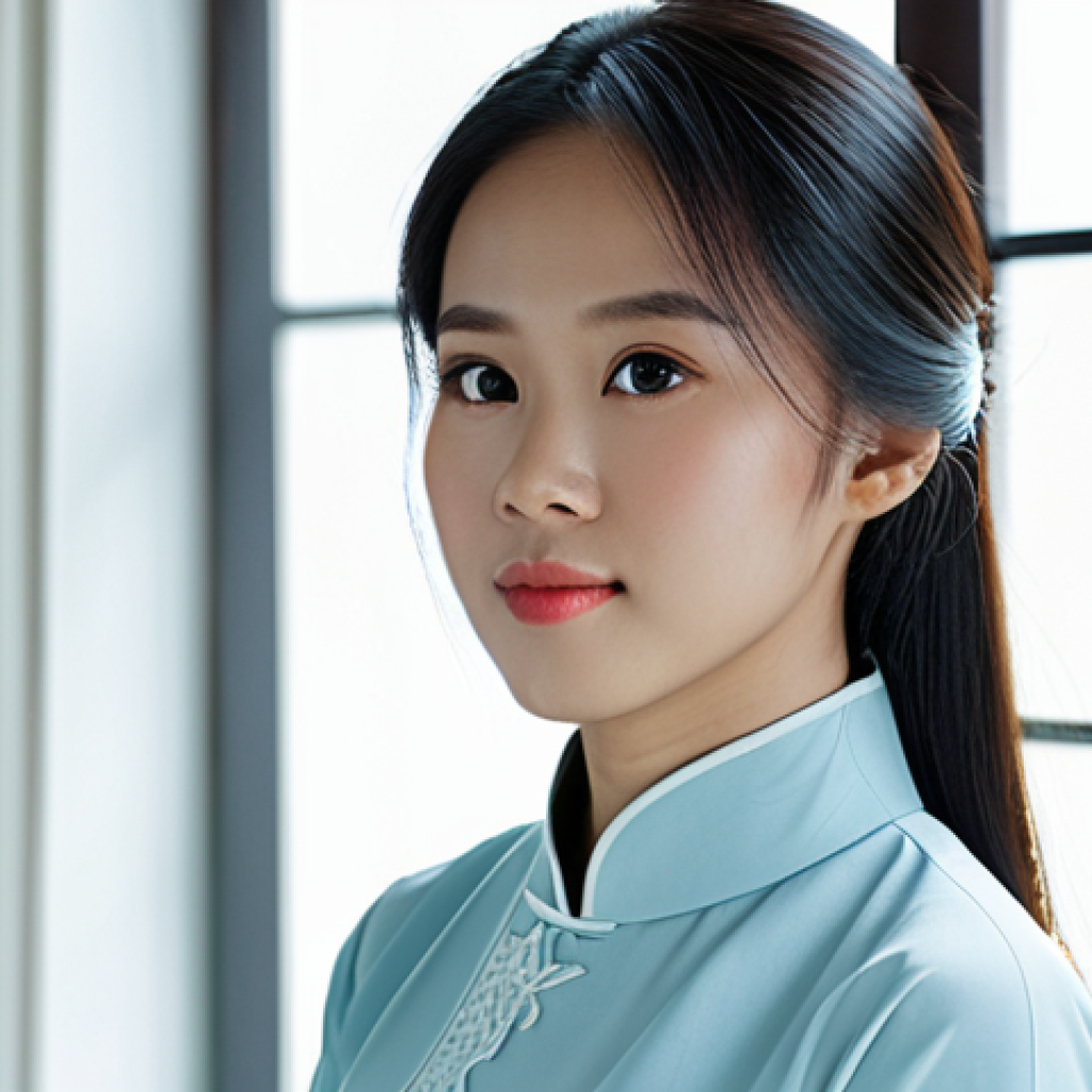 Natural Light Portrait**
"A young Vietnamese woman in a modest Ao Dai, standing near a window with soft, diffused natural light, highlighting her eyes, fully clothed, appropriate attire, safe for work, perfect anatomy, natural proportions, professional photography, high quality, family-friendly."
**