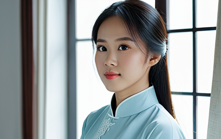 Natural Light Portrait**
"A young Vietnamese woman in a modest Ao Dai, standing near a window with soft, diffused natural light, highlighting her eyes, fully clothed, appropriate attire, safe for work, perfect anatomy, natural proportions, professional photography, high quality, family-friendly."
**
