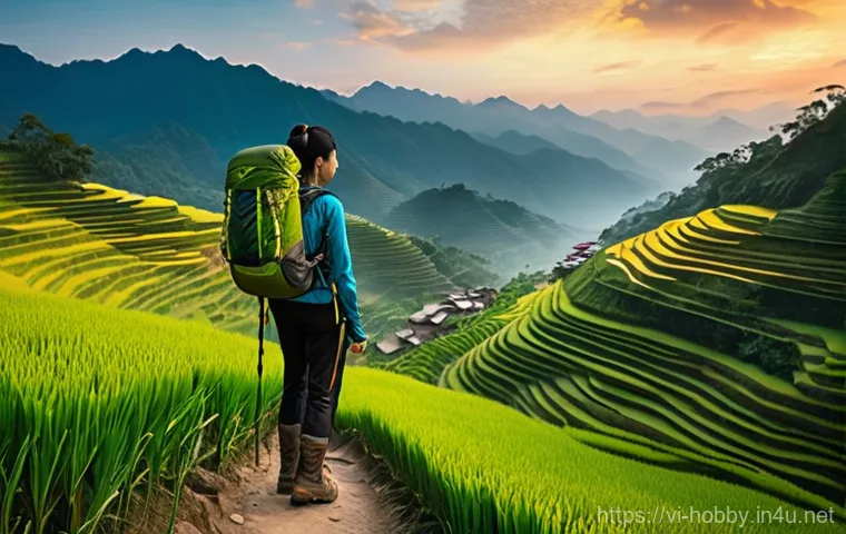 트레킹 코스 추천 - **Prompt:** "A solo female trekker in her late 20s, wearing modest, moisture-wicking hiking attire (...
