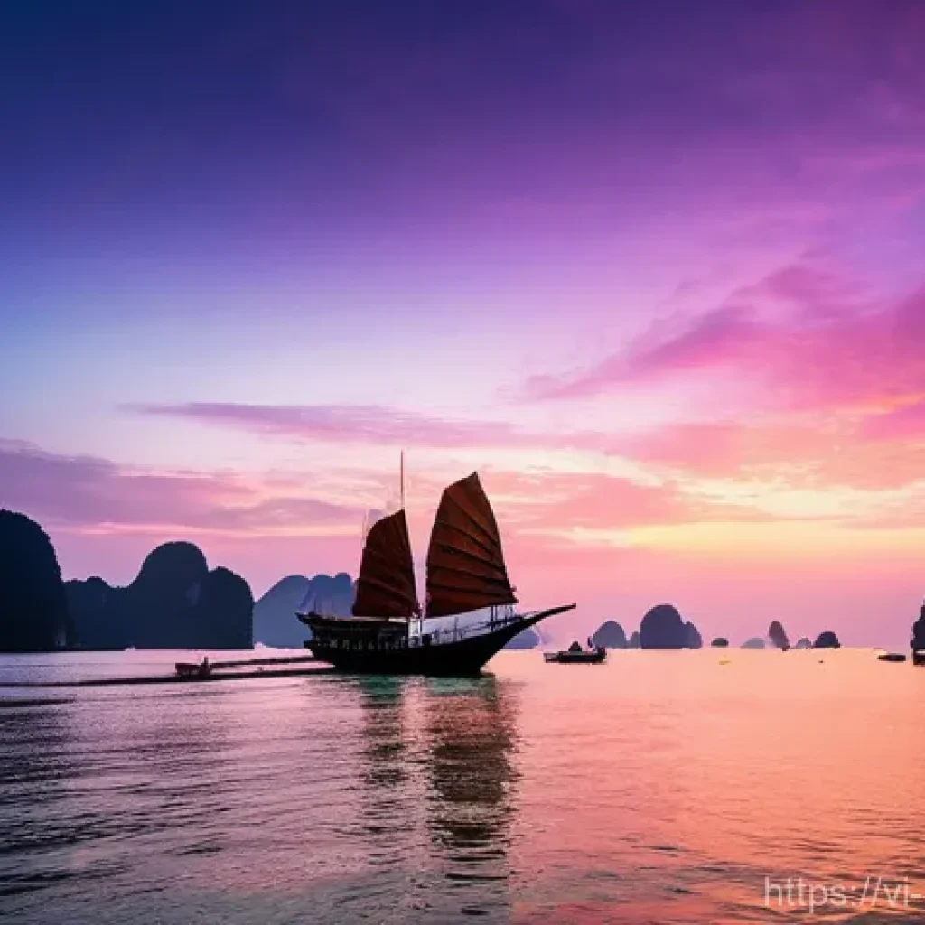 여행 사진 촬영 팁 - **Prompt:** A breathtaking sunrise over Hạ Long Bay, Vietnam, during the "golden hour." The sky is p...