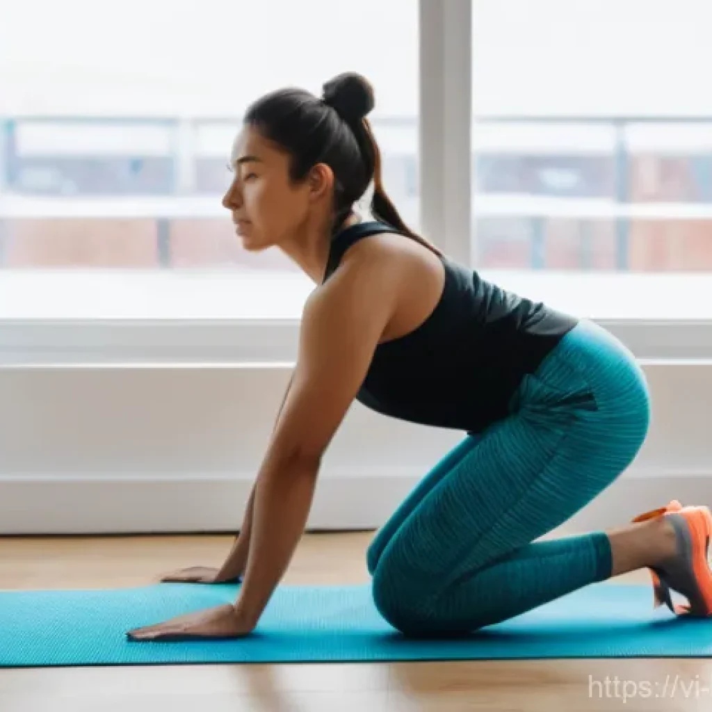 마라톤 훈련법 - **"Post-Run Active Recovery Session"**: A female runner, in her late 20s, with a healthy and athleti...