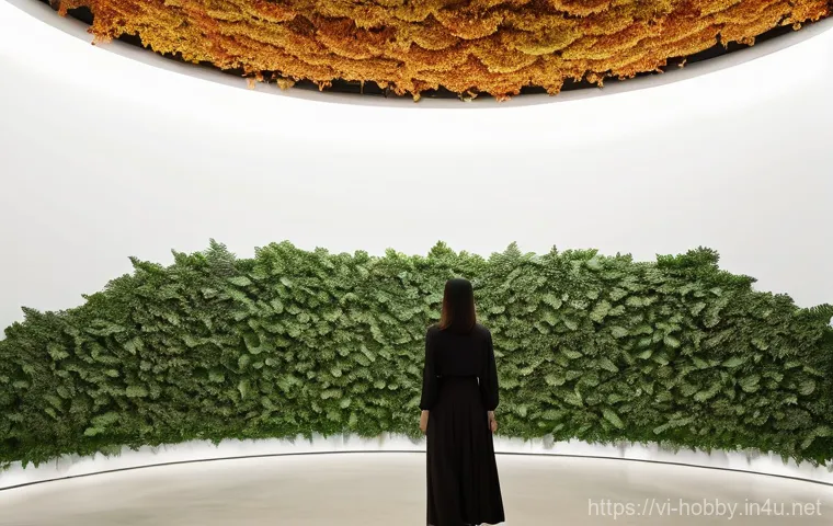 현대 미술 작품 - **Immersive Leaf Installation Art in a Vietnamese Gallery:** A captivating and serene indoor art ins...