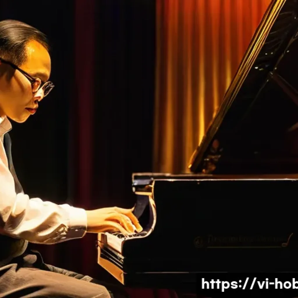 재즈 피아노 - **Prompt: "The Soulful Improviser in a Vietnamese Jazz Club"**
A captivating, low-angle shot of ...