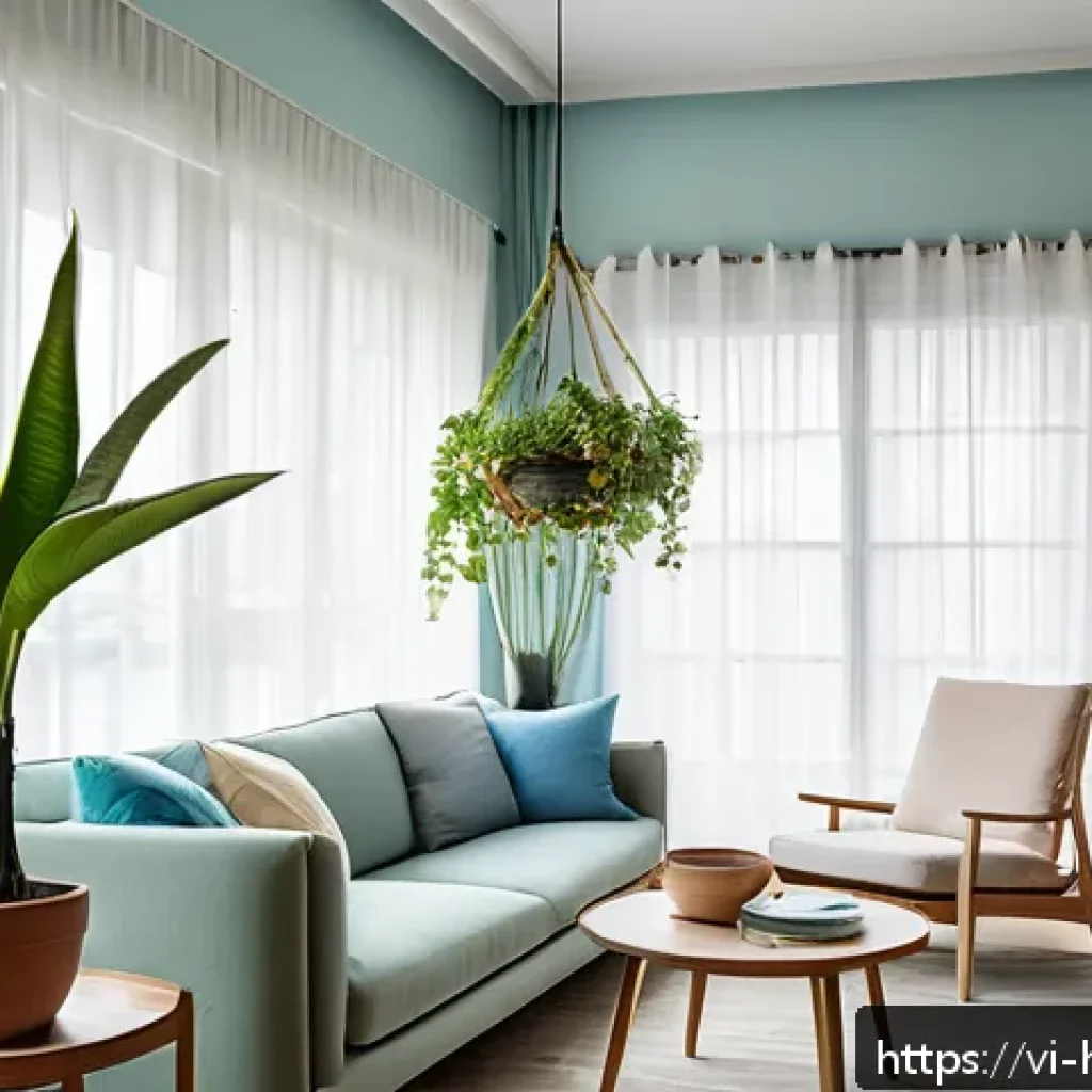홈 인테리어 DIY - A bright and airy modern living room in a Vietnamese apartment featuring large windows dressed with ...