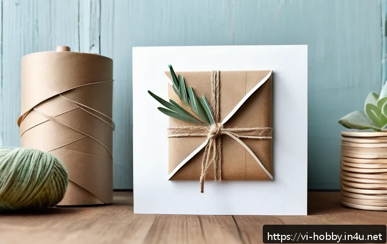 직접 만든 선물 아이디어 - A cozy and warm handmade gift scene featuring a natural kraft paper greeting card on a wooden table ...