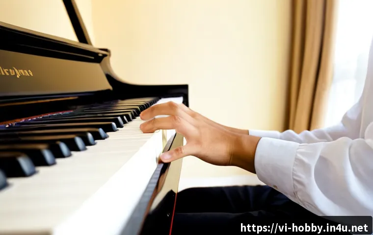 피아노 연주 팁 - Photorealistic close-up of a Vietnamese adult pianist practicing proper hand posture at an upright a...