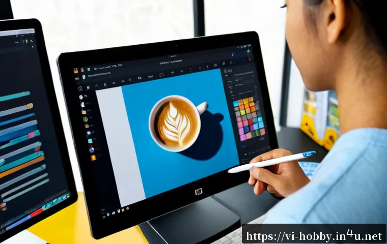 디자인 소프트웨어 배우기 - Photorealistic over-the-shoulder view of a young Vietnamese adult learning design software on a larg...